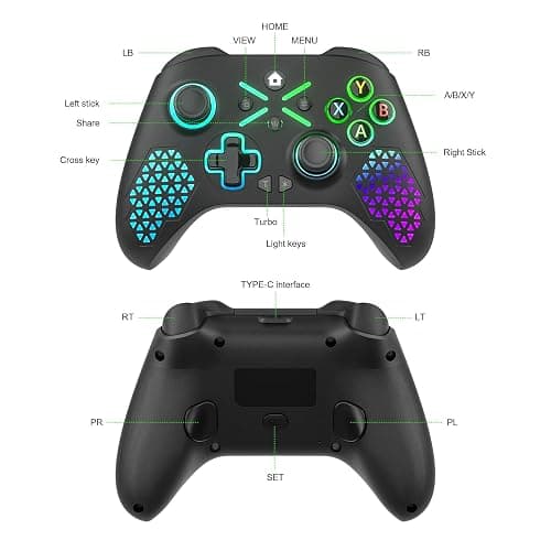 Dinosoo RGB Wireless Controller for Xbox Series X|S, Xbox One & Windows 10/11, Gaming Gamepad with Hall Trigger, Turbo, Macro, 3.5mm Audio Jack, 2.4GHz Adapter thumbnail 7