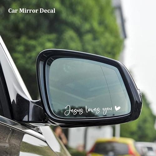 Christian Decal, Rear View Mirror Decal, Faith Car Mirror Sticker, Bible Verse Christian Gift, Decals for Women, Religious Car Accessories, 2 Pack (Jesus Loves You, White) thumbnail 6