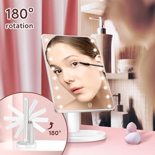 KOOKIN Lighted Vanity Makeup Mirror 16 Led Lights 180 Degree Rotation Lighted Mirror Touch Screen Adjusted Brightness Desk Mirrors USB Dual Supply Bathroom Beauty Cosmetic Mirrors (White) thumbnail 6