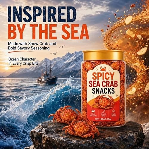 Spicy Sea Crab Snacks, Ready to Eat Crispy Crab, Sweet Chili Thumb Snow Crab with High Protein, Slow-Roasted Shell-On Seafood Snack with Savory Crunch, Canned Portable for Office, Home (100g/3.53 oz) thumbnail 5