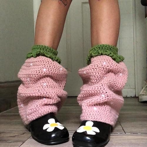 Hedovan Cute Leg Warmers Crochet Knit Boot Cuffs Cover Funny Socks Strawberry Leg Warmers Aesthetic Y2k Accessories thumbnail 4