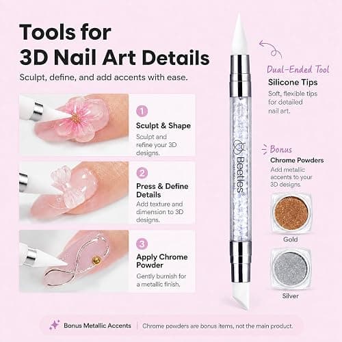 Beetles 3D Gel Nail Art, 30g Clear Solid Builder Nail Gel & Sculpting Pen | 5 in 1 Non-Sticky Hand Sculpting Building 3D Nail, for Beginner DIY UV Nails at Home, Crystal Orb Gifts for Women thumbnail 5