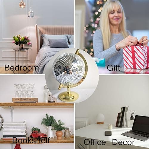 MFGDISCO Disco Ball Globe Home Decor Statues Classic Tabletop Art Sculpture Gold Discoball Unique Western Modern Decorative Aesthetic Sculptures, 6.5" x 6" x 9",Bright Gold thumbnail 5