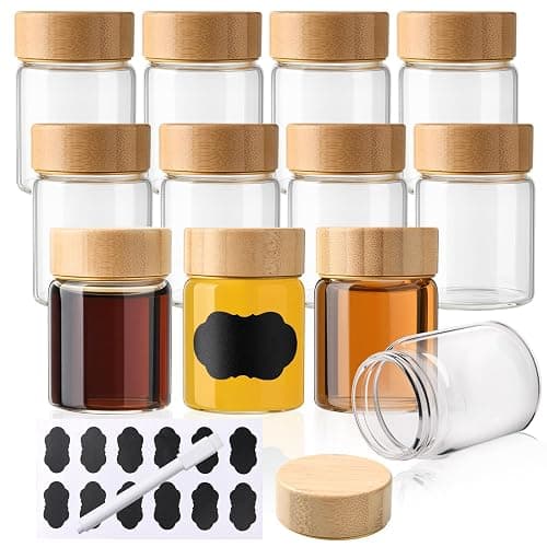 BPFY 12 Pack 2oz Glass Shot Bottles with Caps, 60ml Borosilicate Glass Juice Shot Bottles, Dishwasher & Freezer Safe, Reusable Wellness Ginger Shot Glass with Lids for juicing ginger shots - Image 1