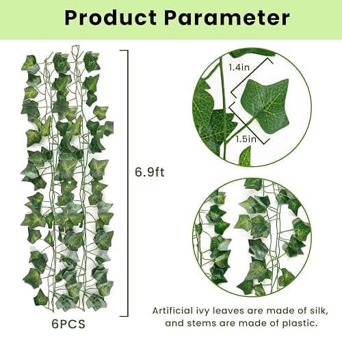 6 Pack 41.4 Ft Artificial Ivy Garland, Fake Vines with Green Leaves, Realistic Hanging Plants for Home/Wedding and Party Decoration thumbnail 2