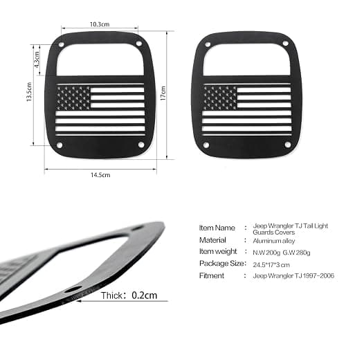 RT-TCZ Metal Tail Light Guards Covers for Rear Taillights 1987-2006 Jeep Wrangler YJ TJ Accessories (TJ-US Flag) thumbnail 3