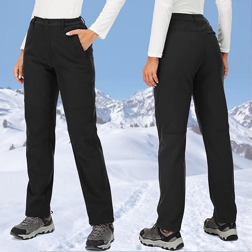 Womens Snow Pants Winter Fleece Lined Waterproof Soft Shell Insulated Outdoor Camping Travel ski Pants - 12 - 5022 Black thumbnail 8