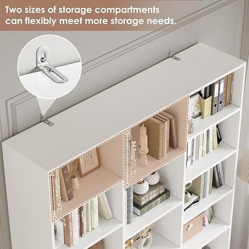 FACBOTALL Triple Wide Bookshelf, 6 Tier Large Bookshelf, Bookcase with 17 Open Display Shelves, 74'' Tall Bookcases and Bookshelves for Living Room, Home Office, Library, White thumbnail 6