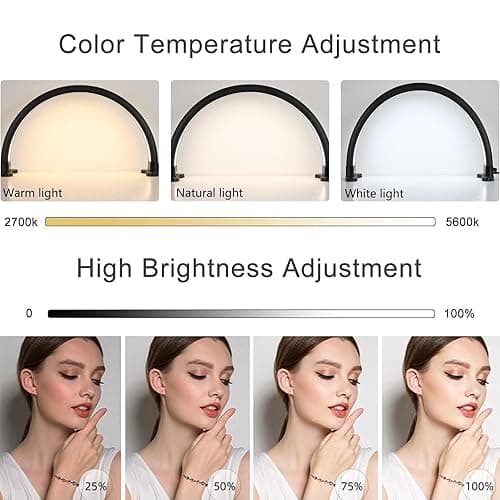 Ciyebst Half Moon Light with Phone Holder, 29 in 48W Nail Desk Lamp, Lash Light for Eyelash Tech, Makeup, Tattoo, Spa, Salon, Nail Tech Lamp with Stepless Dimming & Color Temperature (Black) - Black thumbnail 2