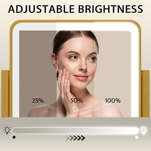 ROLOVE Gold Lighted Makeup Mirror, 14"x12" Vanity Mirror with Smart Touch Control, 3-Color Dimmable Lighting, 360° Rotation for Desk or Bedroom thumbnail 3