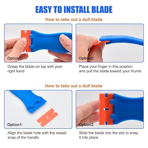 4 Pcs Plastic Razor Blade Scraper and 120 Pcs Blades, Remove Label Decal Tool,Forwithout Scratches Plastic Razor Blade Scraper, Adhesive Remover for Kitchen Appliances,Stickers and Paints on Window thumbnail 3