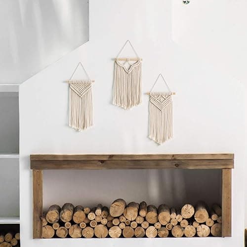 Mkono Small Macrame Wall Hanging, Boho Bedroom Decor, 3 Pack, 8" Wx14 L | Handwoven Cotton Cord, Bohemian Art, Living Room Apartment Nursery Gallery, Christmas Housewarming Birthday Gift thumbnail 3