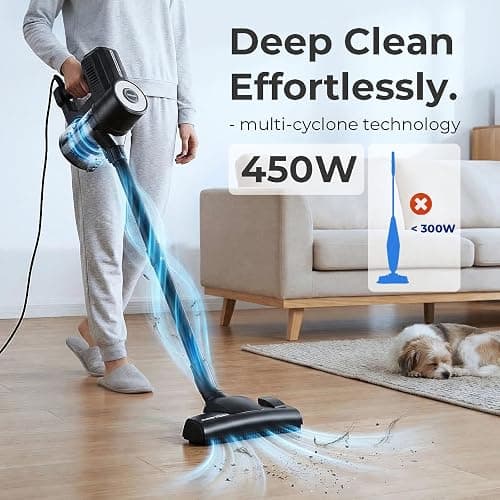 Roomie Tec Corded Stick Vacuum Cleaner - 450W, Lightweight 2-in-1 Handheld with Powerful Suction, Bagless HEPA Filter, Large Dust Capacity (Black) thumbnail 2