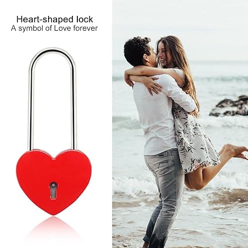 3 PCS Heart Lock Love Lock for Bridge Padlock with Keys for Lovers Valentines Day Gift Decorations Small Cute Red Heart Shaped Locks for Diary Book Jewelry Box Locker Suitcase Luggage thumbnail 4