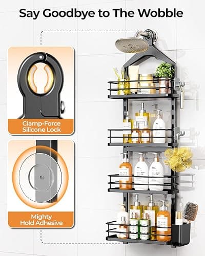ODesign 4 Tier Height-Adjustable Shower Caddy Hanging Anti-Swing-Over The Shower Head Caddy-Sho wer Storage Organizer Bathroom Shelves Basket Caddies-Black thumbnail 6