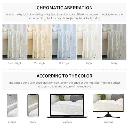 BOURINA Beige Throw Blanket 50x60 Inch Boho Knitted Soft Throw Sofa Blanket | Knitted Throw Blanket 50x60 Inches, Soft Lightweight Boho Weave Throw Decorative Couch Blanket for Living Room Bedroom Chair thumbnail 7