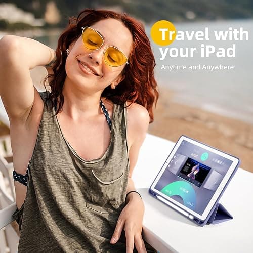 Akkerds Case Compatible with iPad 10.2 Inch 2021/2020/2019, for iPad 9th/8th/7th Generation Case with Pencil Holder, Protective with Soft TPU Back, Auto Sleep/Wake Cover, Lightpurple thumbnail 2