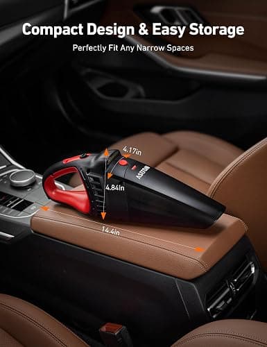 AstroAI Handheld Car Vacuum Cordless with Accessories, Portable Vacuum Cleaner with 12V DC Power, LED Light, Brush, Extended Suction Pipe, Hose, Mini Handheld for Car, Home, Office, and Pet Hair, Red thumbnail 8