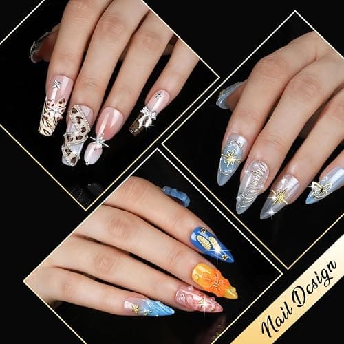 Teenitor Gold and Silver Nail Charms and Gems Set, 6 Boxes Multi-Shapes Nail Gems Nail Rhinestones Nail Pearls for Nail Art Design thumbnail 3