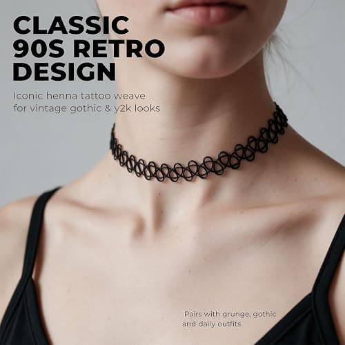 Zosoo Black Choker Necklace Stretch Elastic Retro Gothic 1 Pack | Style Retro Outfits Easily Using Lace Choker & Classic Chocker Henna Tattoo 90s Style Accessory For Women thumbnail 3