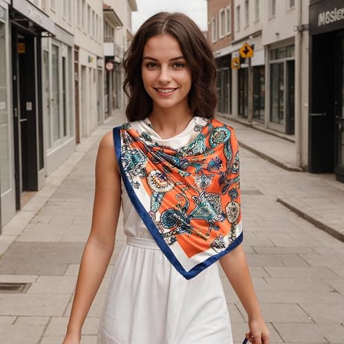RIIQIICHY Head Scarf for Women Like Silk Scarf Hair Scarf Printed Square Scarf Bandanas for Women 35 Inches thumbnail 3
