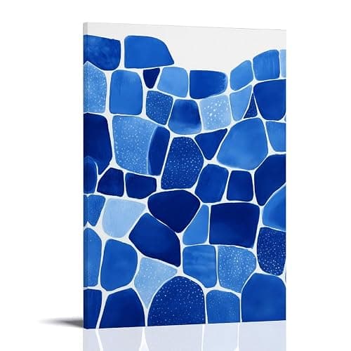 Abstract Blue Mosaic Pattern Poster Modern Art Decor Wall Hanging Poster Canvas Painting Modern Framed Wall Art Print for Living Room Bedroom Office Decor Style 20x30inch(50x75cm) - Image 1