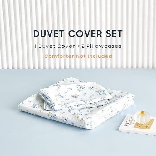 Wake In Cloud - Coquette Duvet Cover Set, Floral Cottagecore Flower Shabby Chic Cute Aesthetic, Soft Lightweight Bedding for Women Teen Girls, 3-Piece, White Blue, Twin/Twin XL Size thumbnail 2