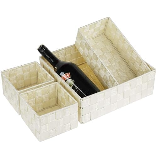 Posprica Woven Storage Baskets for Organizing, Small Black Baskets Cube Bin Container Tote Organizer Divider for Drawer, Closet, Shelf, Dresser, Set of 4(Beige) thumbnail 5