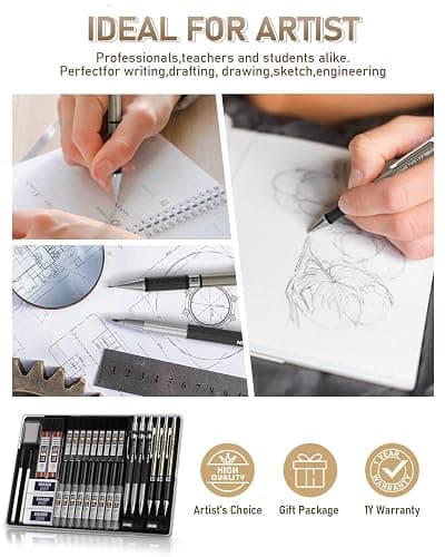 Nicpro 35PCS Art Mechanical Pencil Set, 3 PCS Metal Drafting Pencil 0.5 mm & 0.7 mm & 0.9 mm & 3 PCS 2mm Lead Holder (6B 4B 2B HB 2H 4H Colors) For Sketching Drawing With 20 Tube Lead Refills Case thumbnail 7