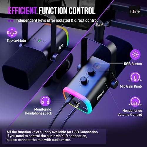 FIFINE AmpliGame AM8T XLR/USB Gaming Microphone Set, Dynamic PC Mic | Streaming RGB Mic Kit with Boom Arm Stand, Mute Button, Headphones Jack, for Podcasting Recording Vocal Voice-Over thumbnail 8