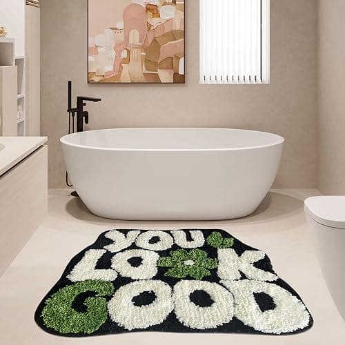 TWWDE AUG You Look Good Bath Rug, Fun Bathroom Rug,Black Bathroom Rugs Cool Rugs for Bedroom Non Slip Microfiber Plush Cool Mat for Bedroom Washable Absorbent for Bathtub 21"x25" thumbnail 3