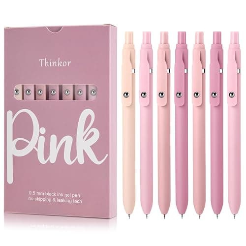 thinkor Gel Pens Black Ink, 7 Pcs 0.5mm Quick Dry Fine Point Smooth Writing Pens, Cute Office School Supplies Gifts for Women Student (7 Pcs Pink - Black Ink) - Image 1
