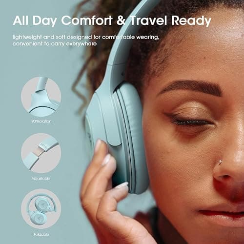 DOQAUS Bluetooth Headphones Over Ear, 70H Playtime,3 EQ Modes, with ENC Mic | HiFi Stereo Sound, Deep Bass, Soft Memory Foam Earpads, Headphone Wireless for Phone PC Travel Home Office, Blue thumbnail 6