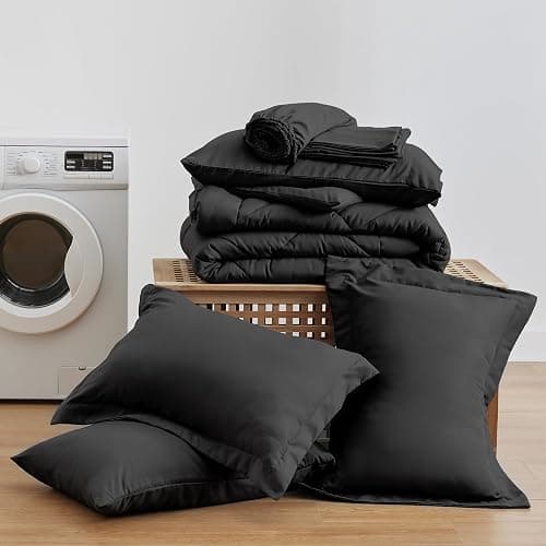 Love's cabin Full Comforter Set Black, 7 Pieces Full Bed in a Bag, All Season Bedding Sets with 1 Comforter, 1 Flat Sheet, 1 Fitted Sheet, 2 Pillowcase and 2 Pillow Sham thumbnail 9