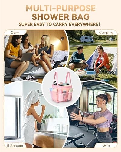 Temede Mesh Shower Caddy Tote, Large Shower Caddy Basket Portable, Quick Dry Hanging Toiletry Bag, 8 Storage Pocket Bath Organizer for College Dorm, Gym, Camp, Travel (Pink) thumbnail 6