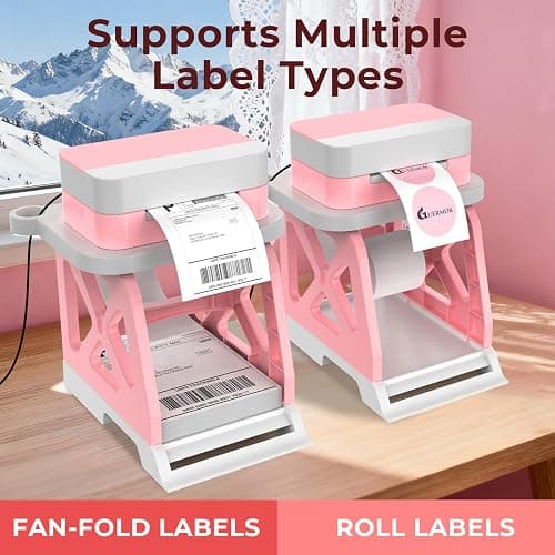 Guermok 3-in-1 Thermal Label Holder Stand for Printer Desk Organizer for Roll & Fan-Fold Labels, Cable Management, Easy Assembly for Home, Office, Retail & Small Business Pink thumbnail 5