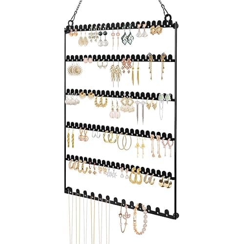 Earring Holder Wall Mounted Hanging Organizer, Earring Display Storage with 123 Holes and 129 Grooves Jewelry Organizer Tree for Stud/Hoop/Dangle Earrings Necklace（Black） - Image 1