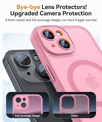 CANSHN Magnetic for iPhone 15 Case, Upgraded [Full Camera Protection] [Compatible with Magsafe] [Translucent Matte] Shockproof Protective Phone Case for iPhone 15 6.1" - Pink thumbnail 3