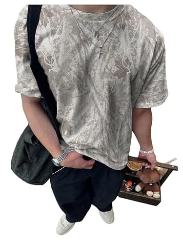 SOLY HUX Men's Camo T Shirt Short Sleeve Maple Leaf Print Vintage Tees Summer Tops Streetwear - Image 1