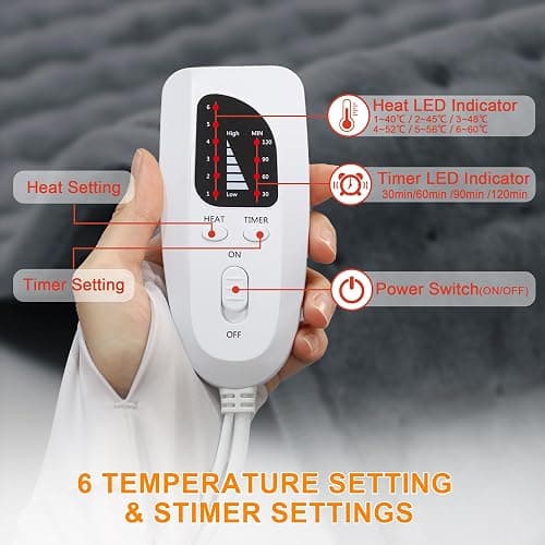 Deepsoon Heating Pad,Electric Heating Pads for Back,Neck,Abdomen,Moist Heating Pad for Shoulder,Knee,Arms,Legs,Dry/Moist Heat & Auto Shut Off,Birthday Gifts for Men and Women,Dark Gray,24x12 Inch thumbnail 7