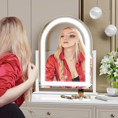 Gvnkvn Lighted Makeup Mirror, Hollywood Vanity Mirror with Lights, Three Color Lighting Modes, LED Mirror, Smart Touch Control, 360°Rotation (15.2in. Curved) thumbnail 8
