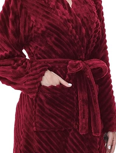 Yurhap Premium Robes for Women - Super Soft Cozy Fleece Womens Robe Plush Long Bathrobe - Wine Red - Small-Medium thumbnail 3
