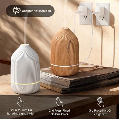 Essential Oil Diffuser, 100ml Aromatherapy Diffuser, Mini Ultrasonic Diffuser for Essential Oil, Home, Office, Cool Mist Humidifier with 7 Led Light, Auto Shut-Off, White thumbnail 7