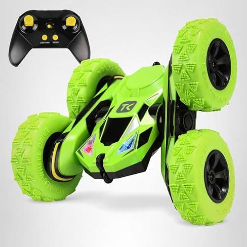 Threeking Remote Control Car RC Cars Toys for Boys Girls Ages 6-12, 4WD Stunt Car with Breathing Soft Lights, Double-Sided Driving & 360° Flips, Presents Gifts, Green thumbnail 8