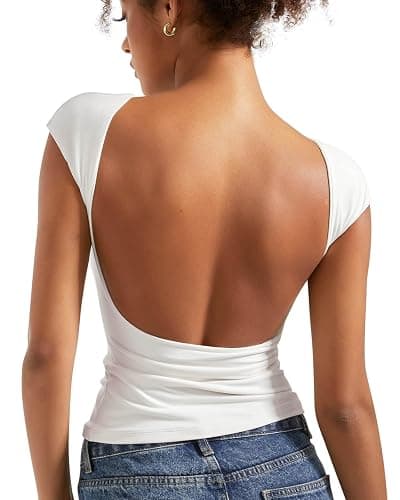 SUUKSESS Women Backless Sexy Going Out Tops Double Lined Open Back Y2k Basic Tee Shirts - Image 1
