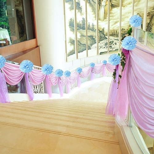 18pcs Tissue Hanging Paper Pom-poms, Hmxpls Flower Ball Wedding Party Outdoor Decoration Premium Tissue Paper Pom Pom Flowers Craft Kit (Blue & White), 8"/ 10"/ 12" thumbnail 5