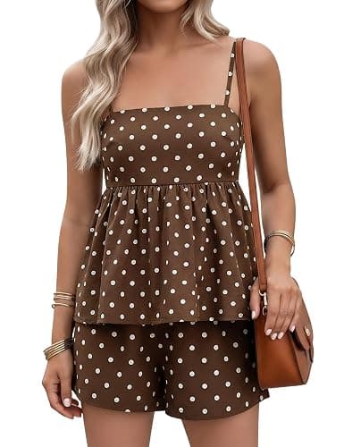 FOMELY Women's Polka Dot 2 Piece Summer Casual Short Set with Pockets | babydoll, backless, vintage, soft, cute, party, holiday, vacation outfits, outdoor, spaghetti strap, lightweight - Image 1
