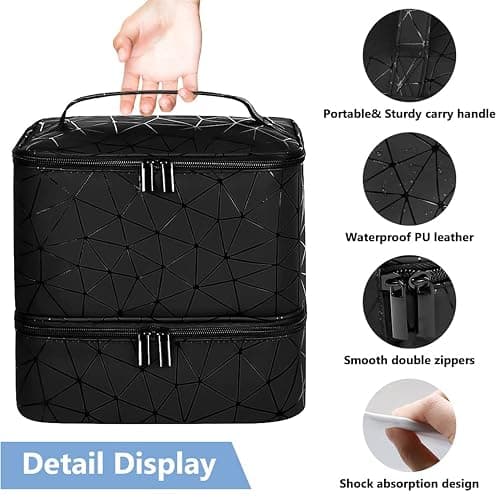 CTWWFS PU Leather Nail Polish Organizer and Nail Lamp Case, Nail Kit Organizer Holds 30+ Bottles (15ml - 0.5 fl.oz) and a Nail Lamp, Nail Polish Carrying Case with Manicure Tools Storage Sections thumbnail 4