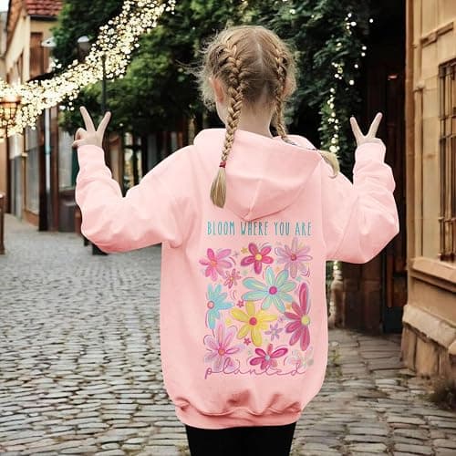Sulayesh Girls Christian Flower Graphic Hoodie Kids Aesthetic Floral Inspirational Hoodies Cute Preppy Positive Sweatshirt thumbnail 6