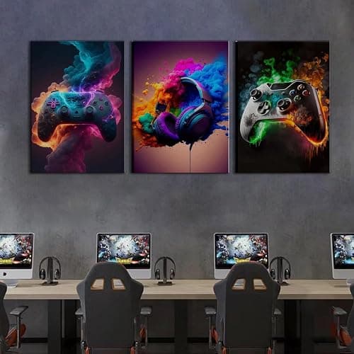 BGFCE Gaming Room Decor Canvas Wall Art Set of 3 - Cool Video Gaming Theme Wall Decor, Gamer Paintings Picture Print for Teen Boys Room 12x16 inch Framed thumbnail 5